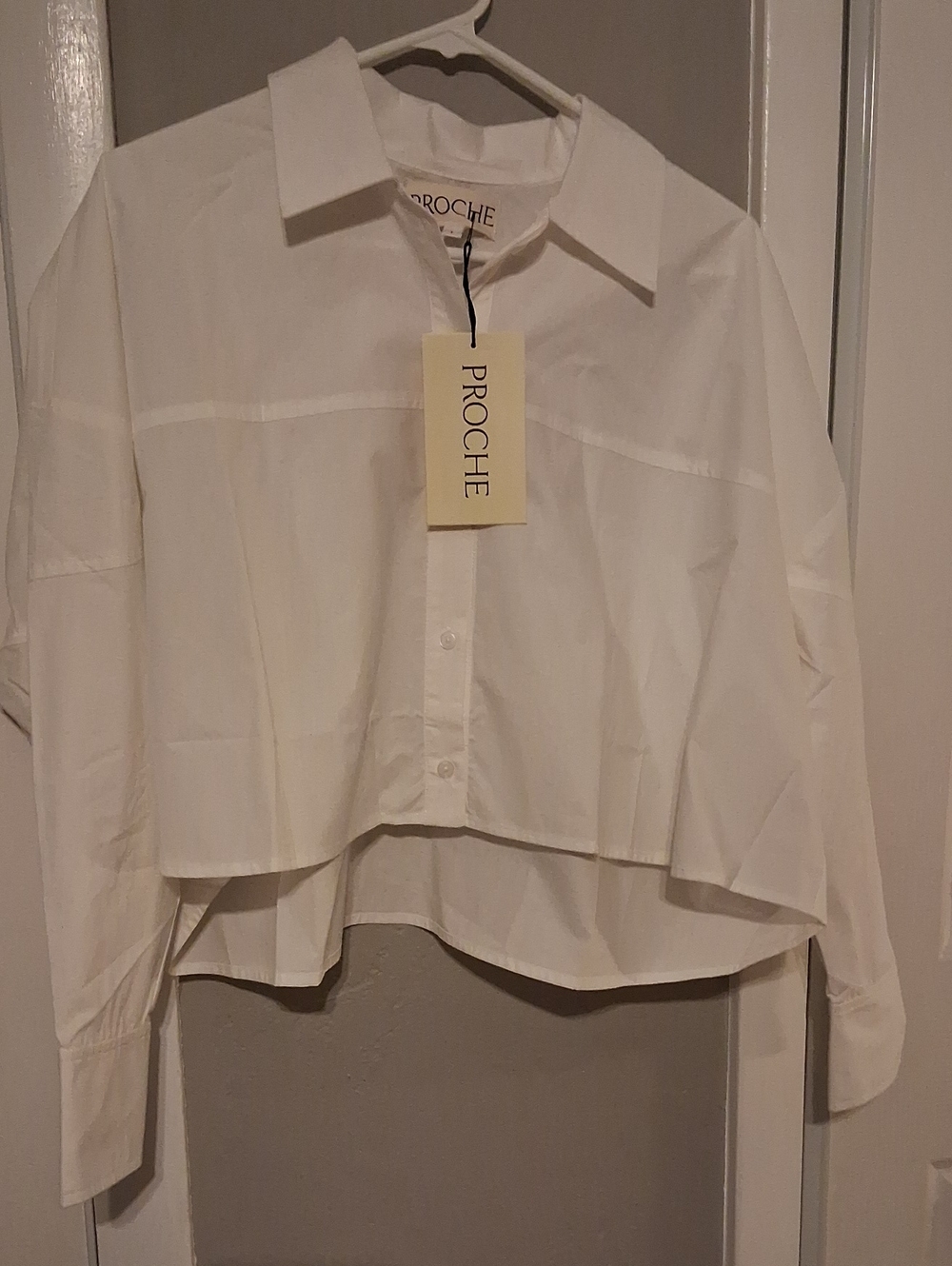 NWT Proche White Ellie Cropped Button Down Shirt L